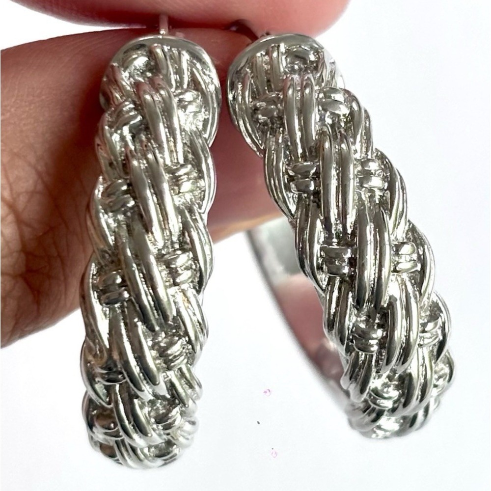 Arthur Court Aluminum Hoop Earrings 1.15 In Basket Weave  Discontinued Jewelry